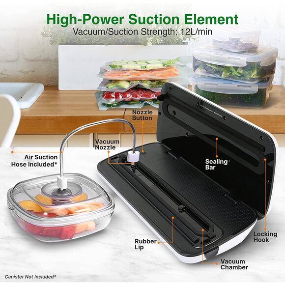 Nutrichef PKVS18BK Automatic Food Vacuum Sealer Air Sealing System Black NEW - Picture 3 of 5